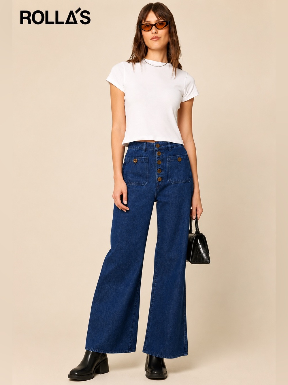 Rolla’s Sailor Wide Leg Jeans | High Rise Button Fly | Dark Wash